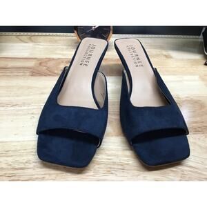 Journee Collection Larna Women's 8.5 Blue Suede Slip-On Peep Toe Kitten Heel